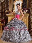 Zebra Print Quinceanera Dress with Hot Pink Sash On Sale Zebra Print Quinceanera Dress with Hot Pink Sash On Sale