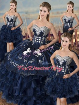 Pretty Embroidery and Ruffles Quinceanera Gowns Navy Blue Lace Up Sleeveless Floor Length Pretty Embroidery and Ruffles Quinceanera Gowns Navy Blue Lace Up Sleeveless Floor Length