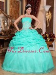 Turquoise Strapless Pick-ups Quinceanera Dresses Organza Appliques Turquoise Strapless Pick-ups Quinceanera Dresses Organza Appliques