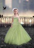 Spaghetti Straps Beaded New Arrival Flower Girl Dresses in Yellow Green Spaghetti Straps Beaded New Arrival Flower Girl Dresses in Yellow Green