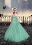 Spaghetti Straps Apple Green Cheap Flower Girl Dresses with Beading Spaghetti Straps Apple Green Cheap Flower Girl Dresses with Beading