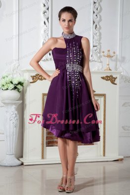 High Neck Purple Beading Empire Knee-length Prom Dress High Neck Purple Beading Empire Knee-length Prom Dress