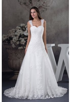 Lace Wedding Dresses Dress With Elegant Overlay Straps Lace A Line Wedding Dress With Brush Train