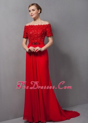 Wedding Guest Dresses Of Party Gowns Off The Shoulder Red Lace Liques Mother Of Bride Dress