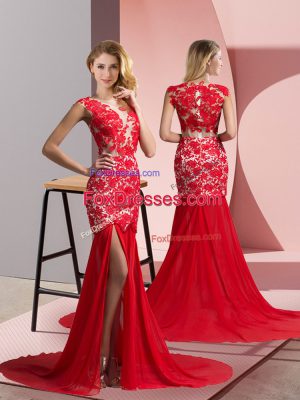 Coral Red Evening Dress Prom And Party With Lace V Neck Sleeveless Coral Red Evening Dress Prom And Party With Lace V Neck Sleeveless