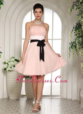 Light Pink Bridesmaid Dresses Baby Baby Pink Knee Length Bridesmaid Dresses With Black Sash