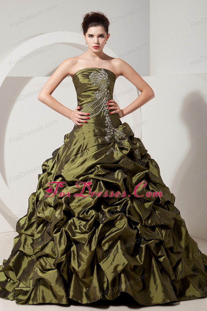 Olive Green Evening Gown