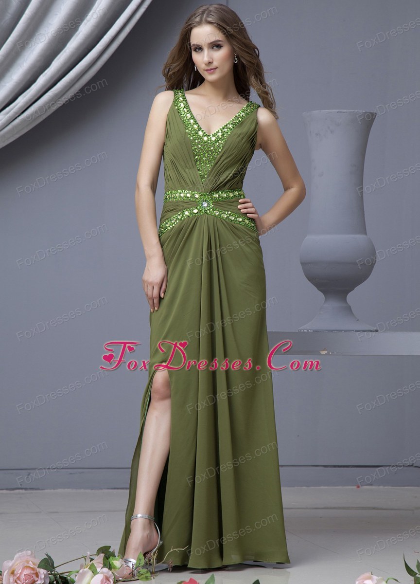 olive green evening dress