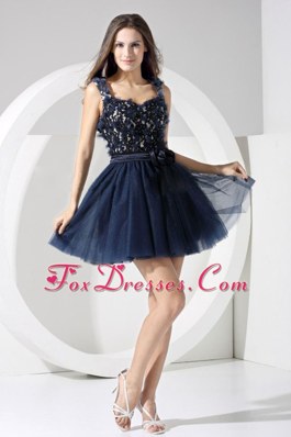 Navy Blue Short Prom Dress A-line Mini-length Backless