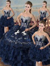 Pretty Embroidery and Ruffles Quinceanera Gowns Navy Blue Lace Up Sleeveless Floor Length Pretty Embroidery and Ruffles Quinceanera Gowns Navy Blue Lace Up Sleeveless Floor Length