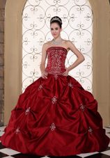 dresses wine plus dress taffeta embroidery bridal modest quinceanera pick train strapless york ups gown satin elegant gowns pickups burgundy