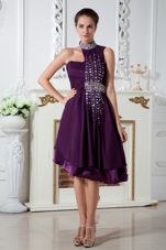 High Neck Purple Beading Empire Knee-length Prom Dress High Neck Purple Beading Empire Knee-length Prom Dress