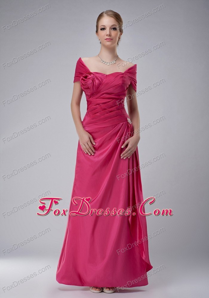 Off Shoulder Ruched Mother of Bride Dress Rose Pink