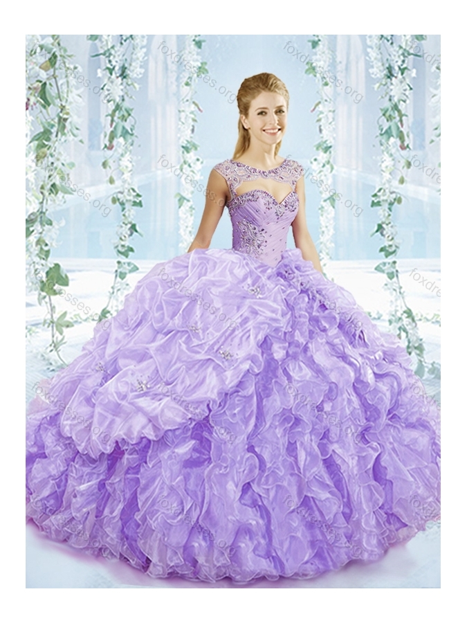 Big Puffy Bubble And Beaded Lavender Detachable Sweet 16 Dress In