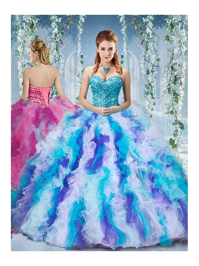 rainbow quinceanera dress