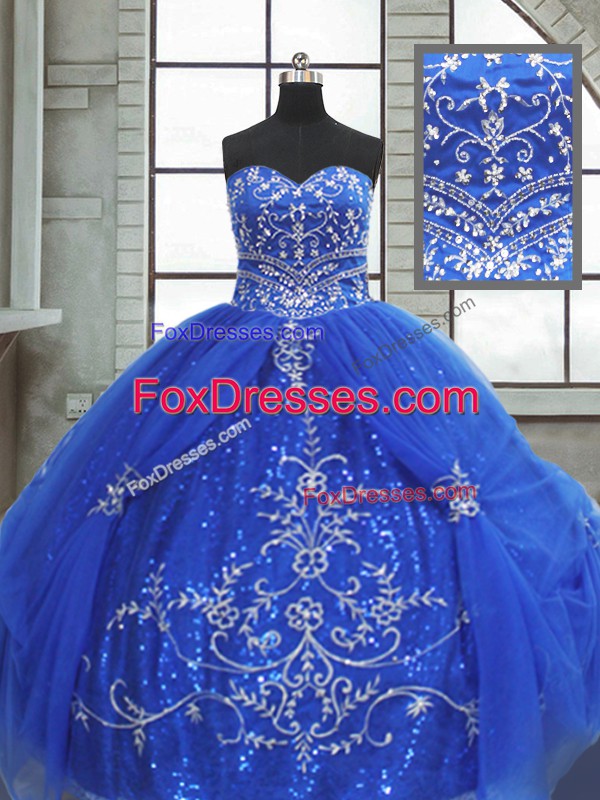 blue beaded ball gown