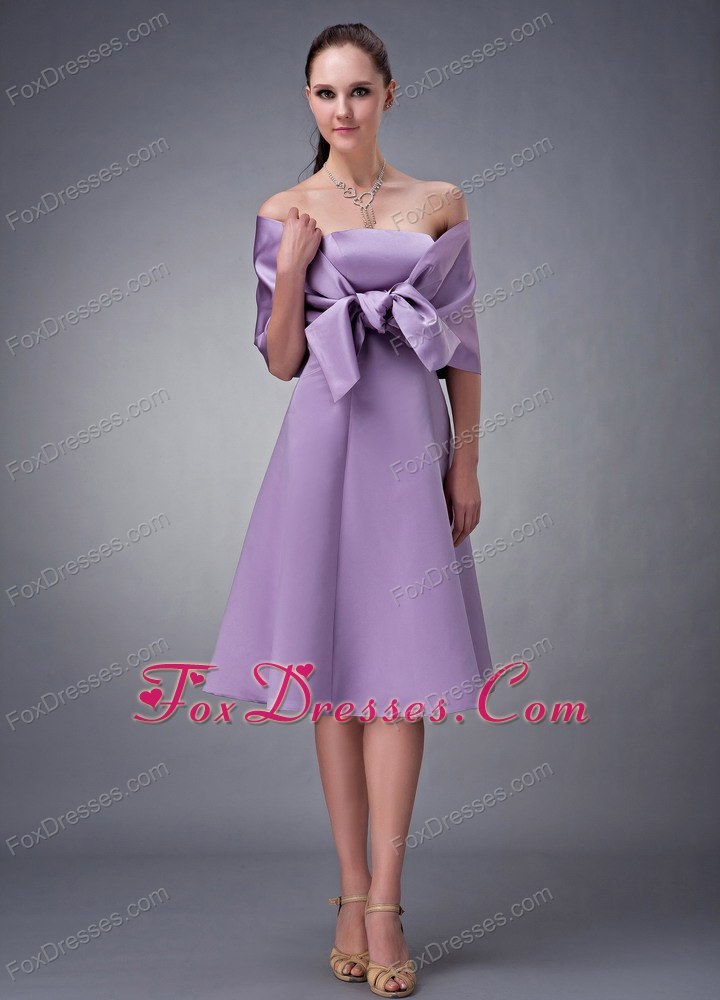 Lavender A Line Strapless Bridesmaid Dresses Tea Length Satin Line Strapless Bridesmaid Dresses