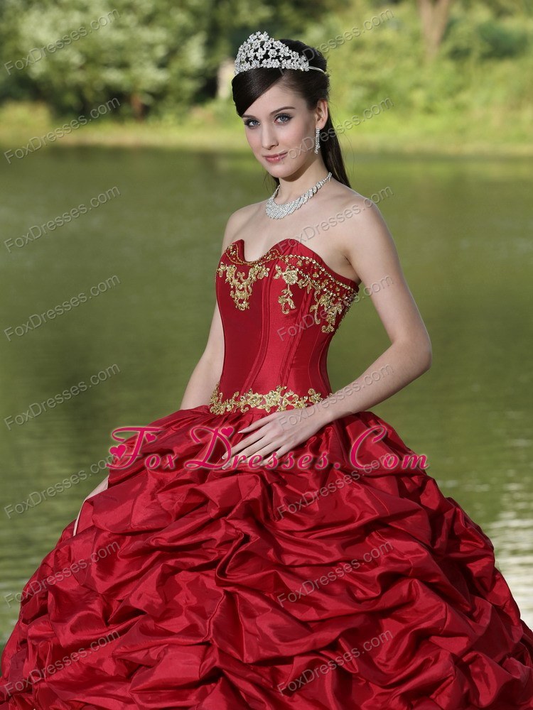 wine red and gold quinceanera dresses