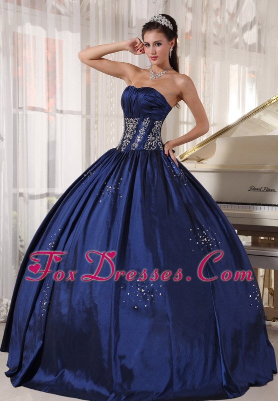 Quinceanera Dress Designer Navy Taffeta 
