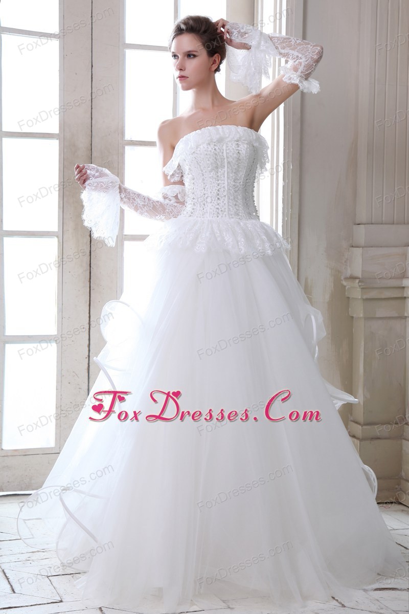 Beaded Liques Wedding Dress Gloves Layered Tulle Beaded Liques Wedding Dress Gloves Layered