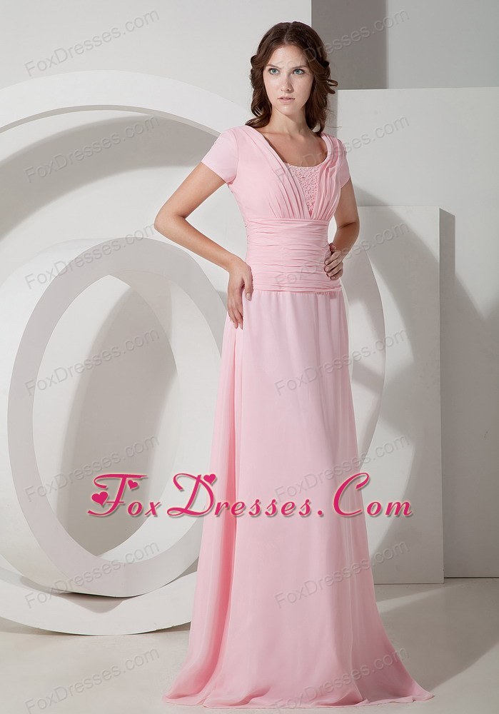 Chiffon Ruching Mother Of The Bride Dress Baby Pink Scoop Neck 2017 Y Custom Made Mothers Dresses Whole Young Mother Bride Dress