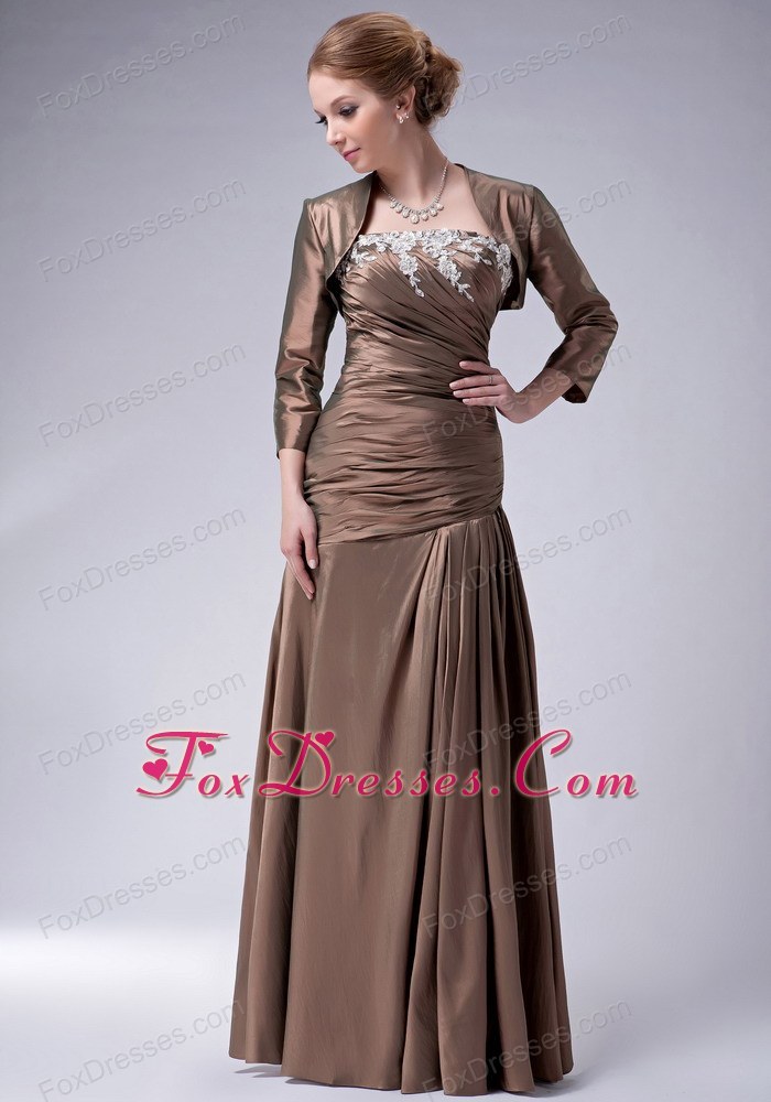 Brown Ruching Floor Length Mother Of The Bride Dresses With Jacket Triumph