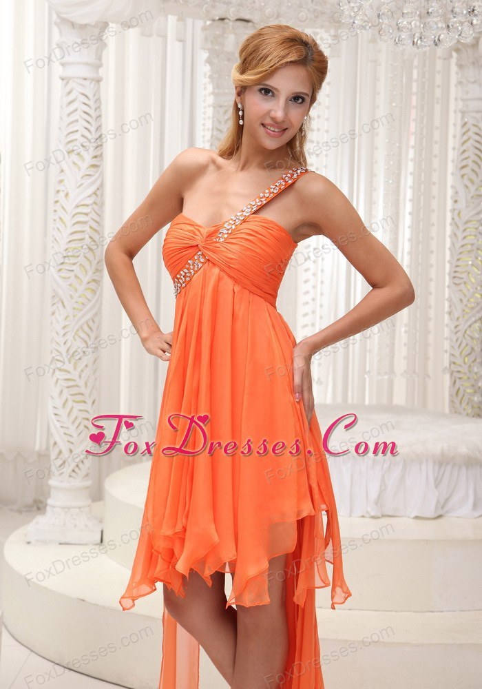 2013 Prom Dress Beading One Shoulder Orange High-low