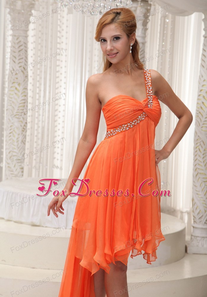 2013 Prom Dress Beading One Shoulder Orange High-low