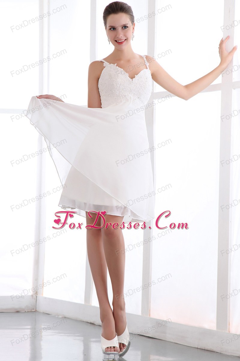 Appliques Prom Dress White Spaghetti Straps Mini-length